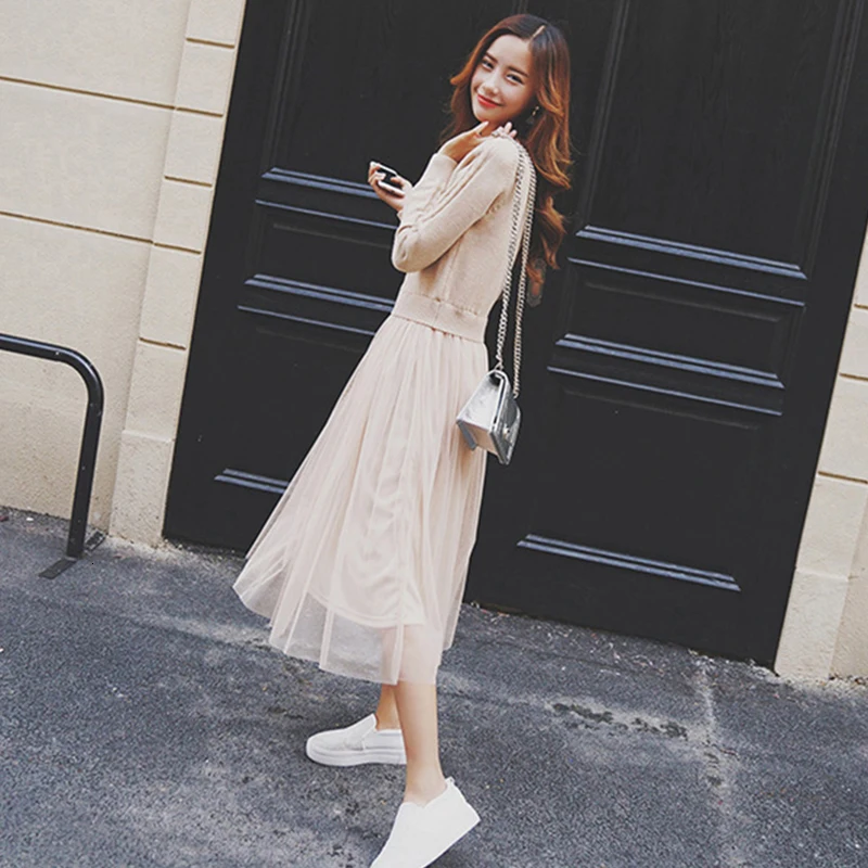 Женское вязаное платье-свитер с длинным рукавом Элегантное повседневное и