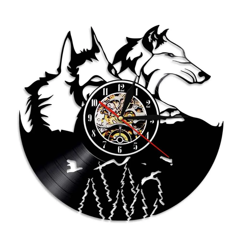 

Wildlife Animal Wolf Howling Design LED Light Vinyl Record Wall Clock Modern Wall Lamp Dorest Animals Decorative Lighting