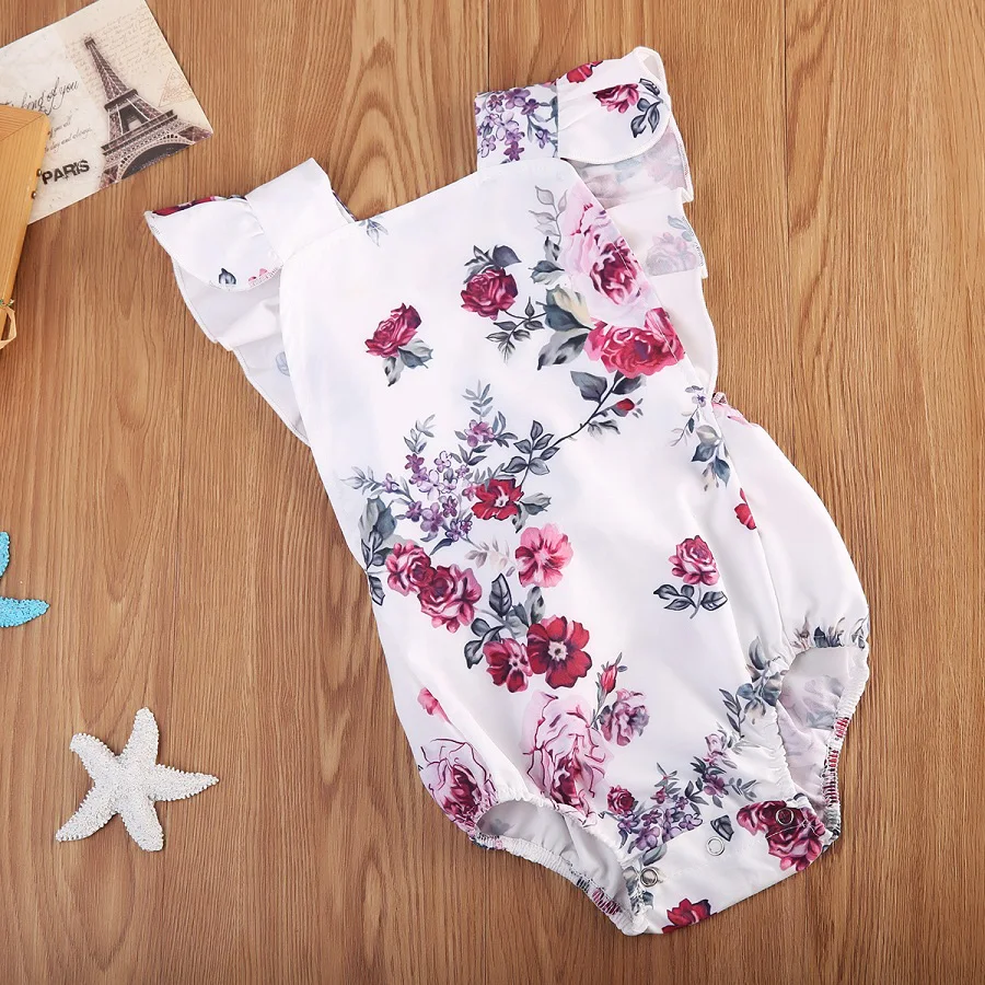 Lovely Purple Rose Newborn Infant Baby Girls Sleeveless Playsuit Romper Jumpsuit Outfit Clothes