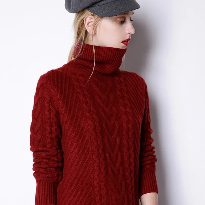 

sweater long wool knit bottoming shirt loose solid color wild sweater Cashmere sweater women's new high-necked cashmere