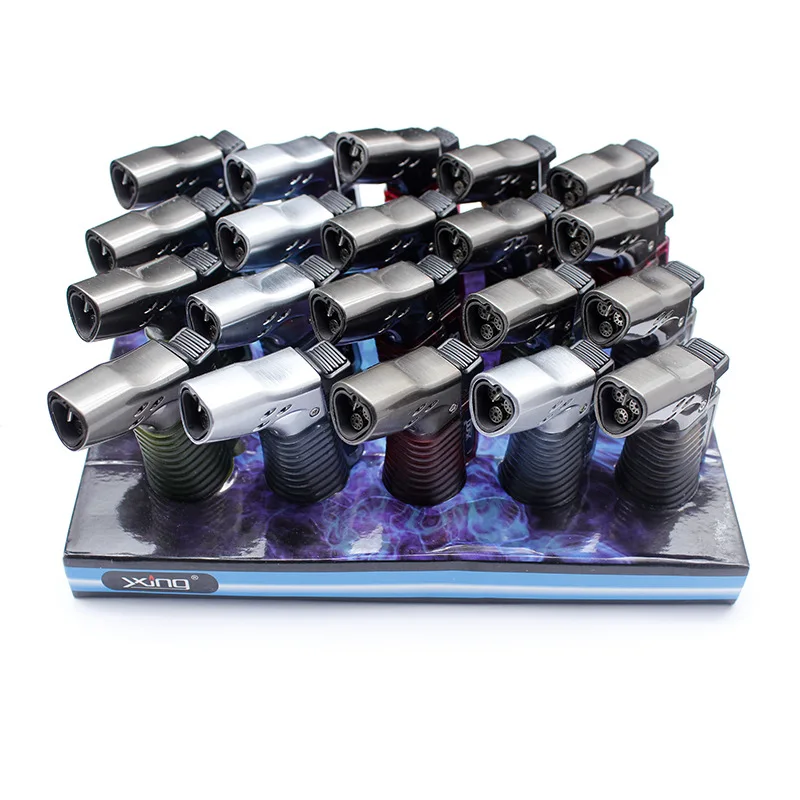 Мини-зажигалка с тройной горелкой ветрозащитная зажигалка синим пламенем для