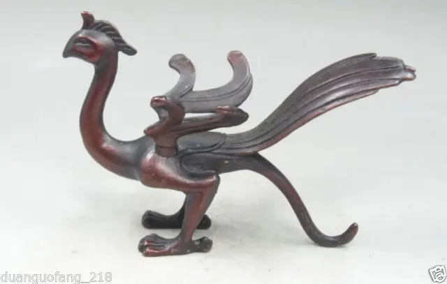 Исцеление Редкий Старый Китайский Фэншуй Бронза Медь Сузаку Феникс Бог животные