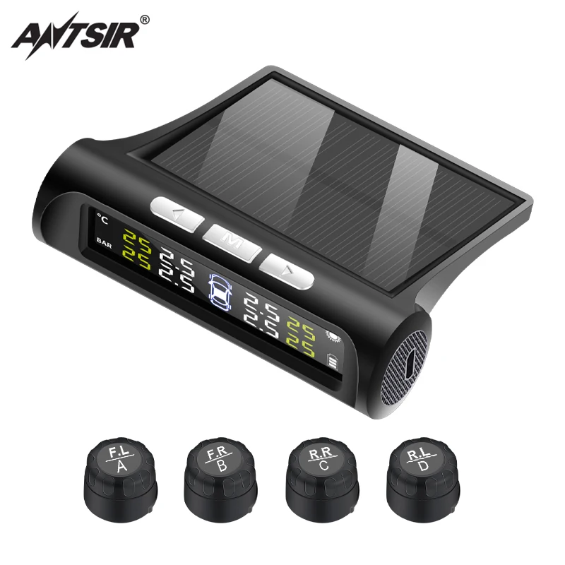 

Antsir Car Accessories Solar TPMS Tyre Pressure Monitoring System Digital LCD Display Tire Diagnostic Kit with 4 External Sensor