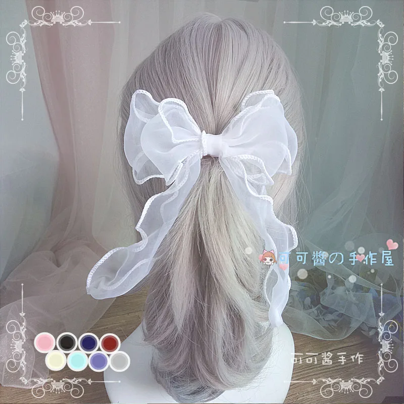 

Japanese Girlish Lovely Girl Lolita Oversized Bow Barrettes Lolita Piping Yarn Ribbon Head Clip Girls Hair Accessories