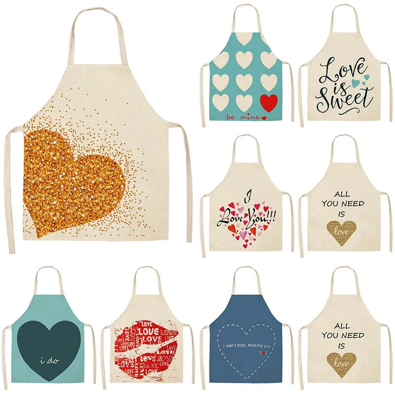 

1Pcs Red Lips Letter Kitchen Aprons For Women Cotton Linen Bibs Household Cleaning Pinafore Home Cooking Apron 53*65cm WQL0114