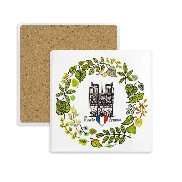 

Notre Dame Cathedral Paris France Square Coaster Cup Mug Holder Absorbent Stone for Drinks 2pcs Gift