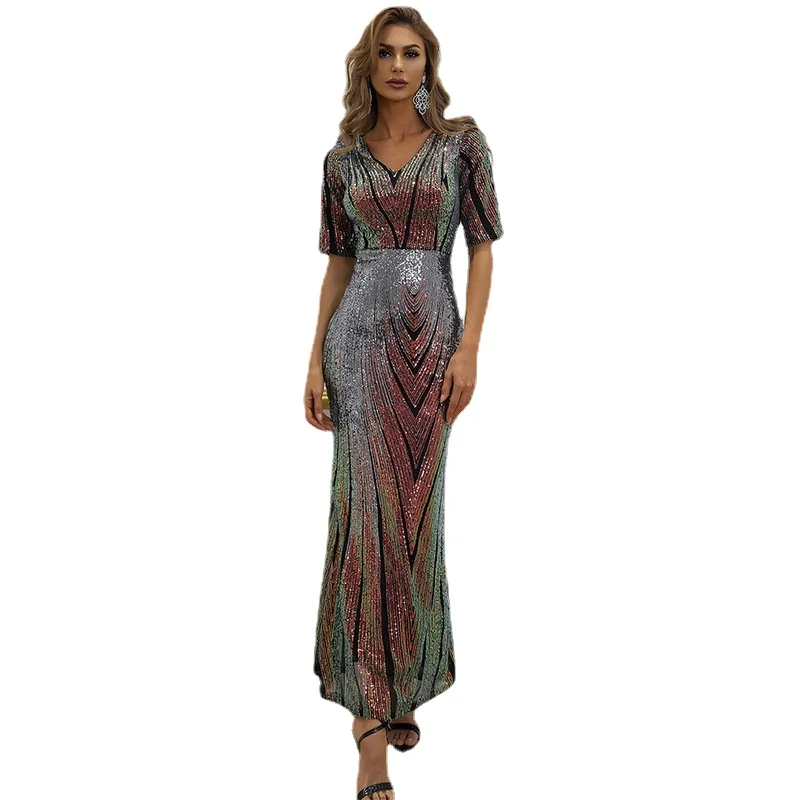 

Donsignet Women Dress Evening Party Dress Women's 2021 New Banquet Elegant High-end Ladies Fishtail Sequined Long Dress Vestido