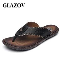 luxury brand handmade genuine leather shoes cow men casual shoes beach flip flops sneakers summer outdoor footwear flat sandals