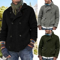 2021 european and american autumn and winter large fashionable sweater mens solid color button knitted coat