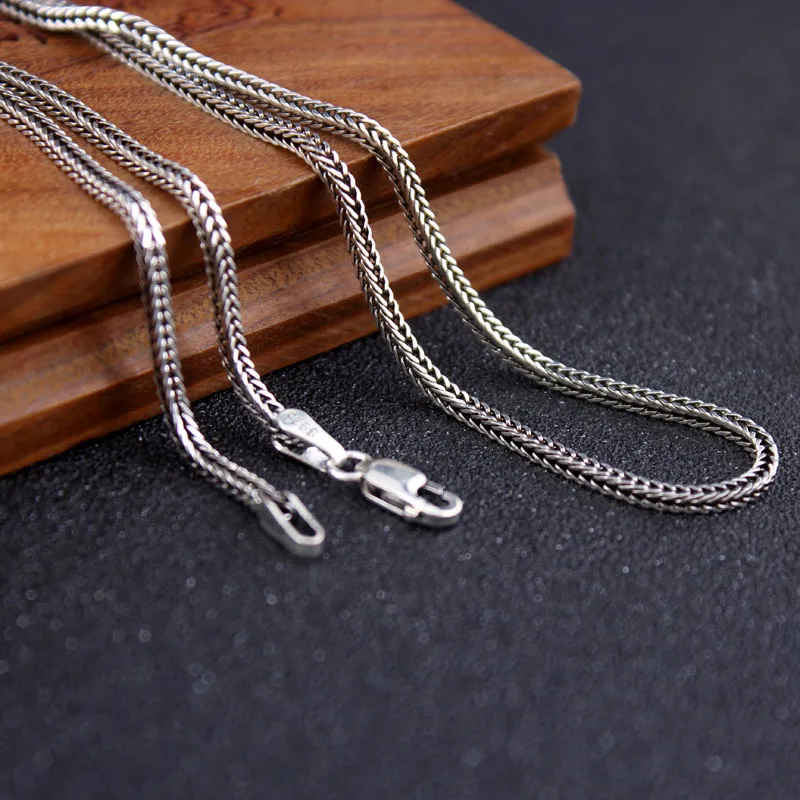 Real S925 Sterling Silver 925 Classics Weave Fox Tail Chopin Chain Personalized Necklace For Men Women Fine Jewelry Gift
