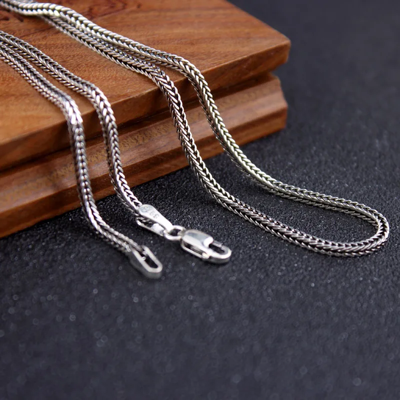 

Pure Silver Weave Necklace S925 Sterling Thai Silver Fox Tail Chain Men Women Personalized Retro Chopin Chain Male Jewelry