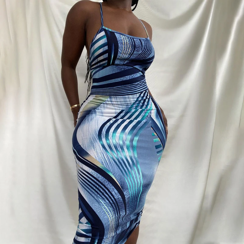 

2021 Sexy Women Dress Hot Sale Summer Dresses Sleeveless Backless Low Cut Dress Women Lady Streetwear Bodycon Mid Dress