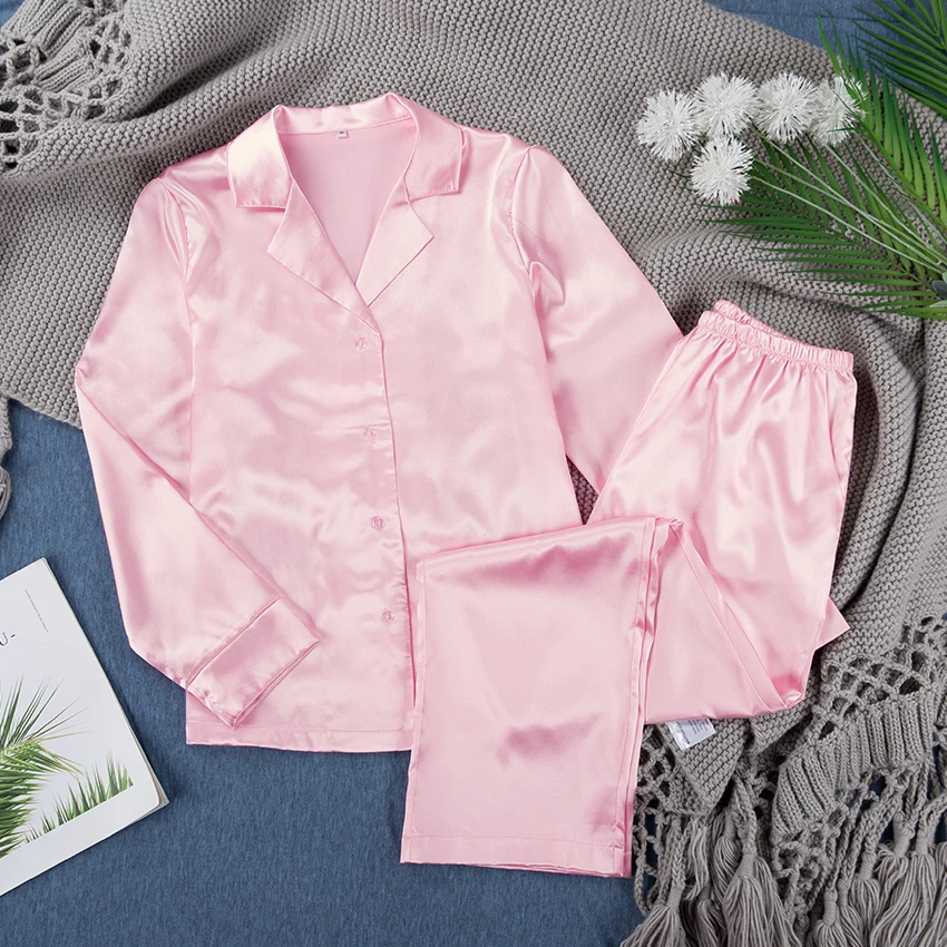 Пижама HiLoc Женская атласная с длинным рукавом и отложным воротником | одежда