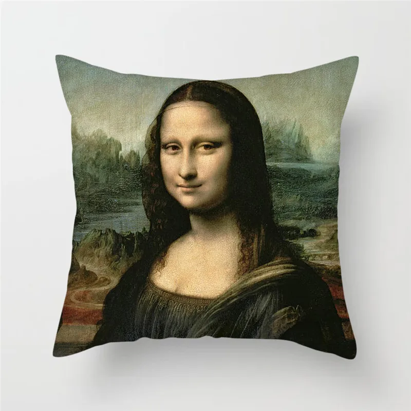 

Fuwatacchi Mona Lisa Painted Cushion Covers Famous Oil Painting Pillow Cover For Home Chair Sofa Decorative Flower Pillowscases