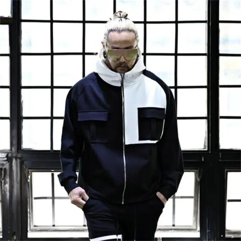 

Men's Asymmetric Hoodie Large Korean New Fashion Stitching Spring And Autumn Loose Zipper Sports Casual Sweater