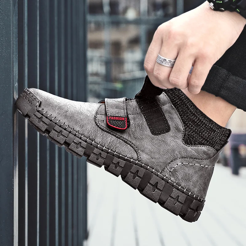 

Spring 2021 Casual Mens Sock Shoes Black Khaki Pu Leather Shoe for Man Handmade Walking Shoes Men Big Size Mens Designer Sneaker