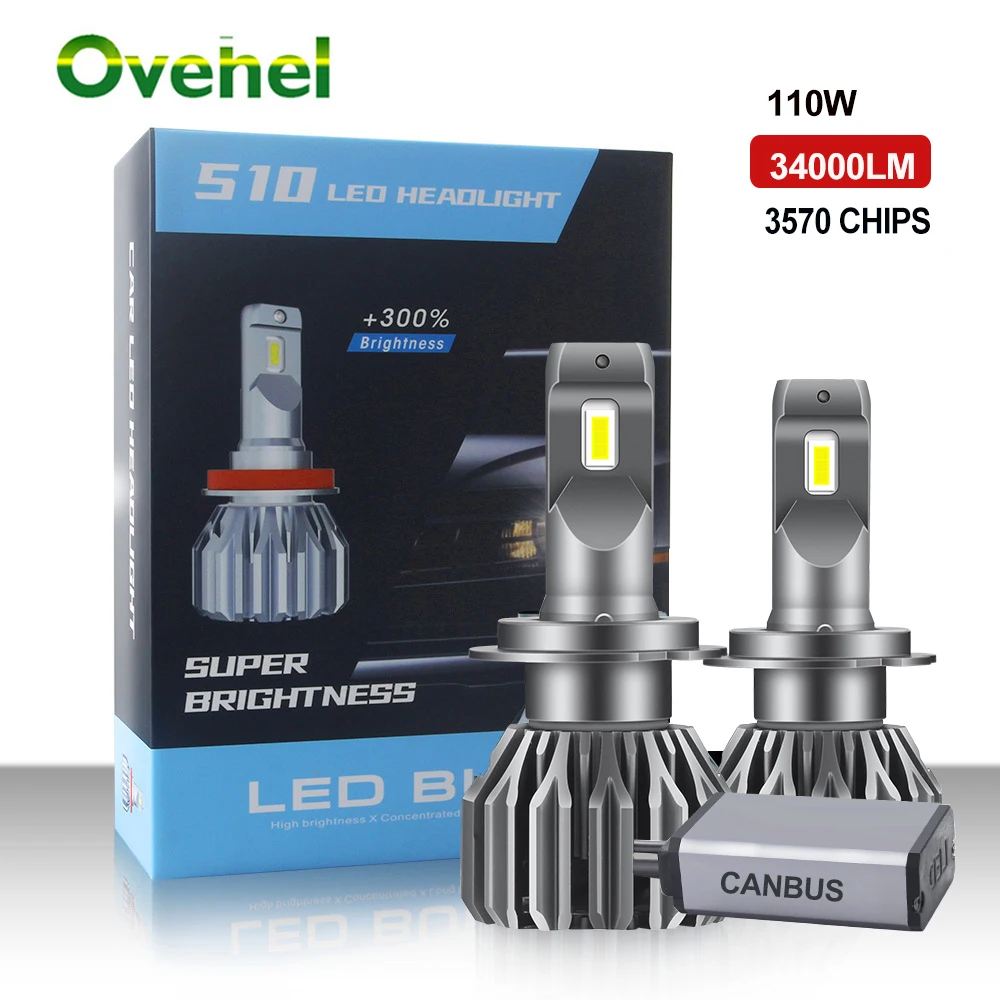 Светодиодная лампа для фар OVEHEL H7 H4 Led 110W 34000LM Canbus H1 H8 H11 H9 9005 Hb3 Hb4 9012 турболампа