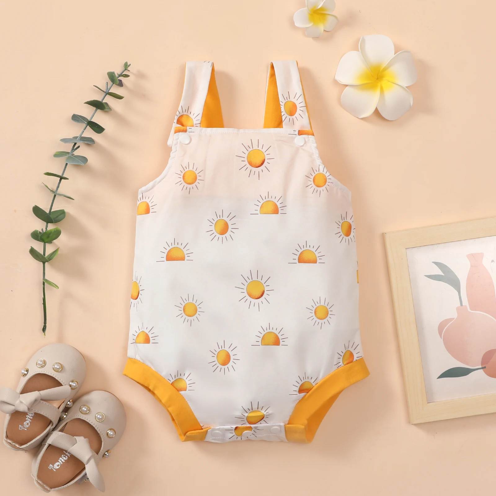 Комбинезон летний без рукавов для новорожденных комбинезон с принтом