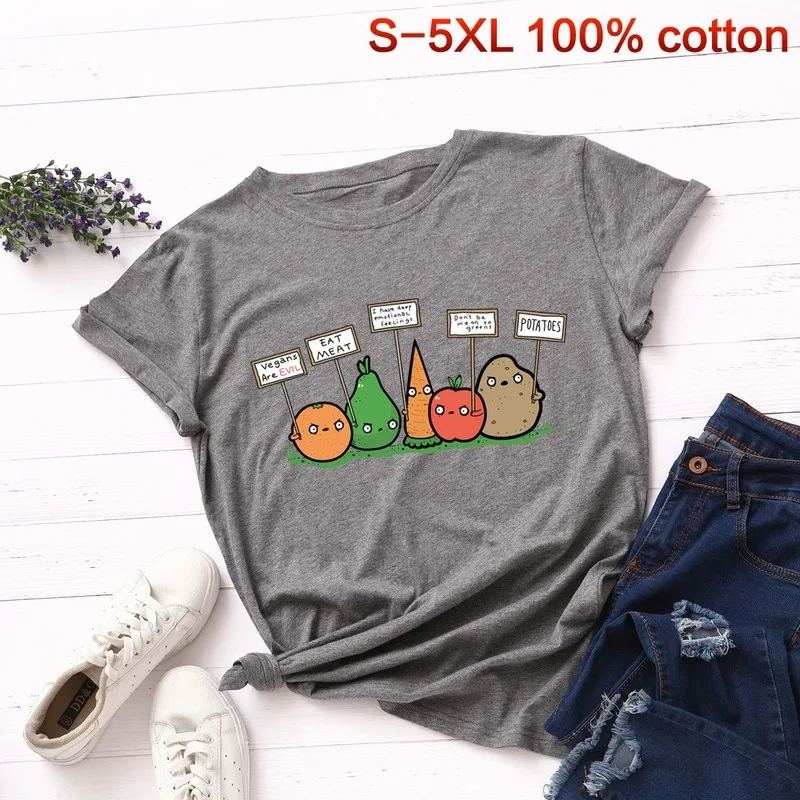 Vegan Basic Футболка женская мода харадзюку фруктовые базовые Топы повседневные