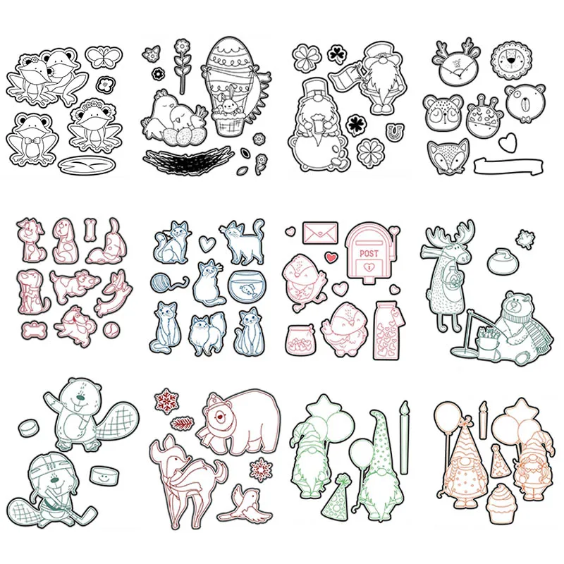 

Frog Fox Dog Cats Bunny Animals Cutting Dies Matching Clear Stamp DIY Scrapbooking Card Album Making Crafts Stencil 2021