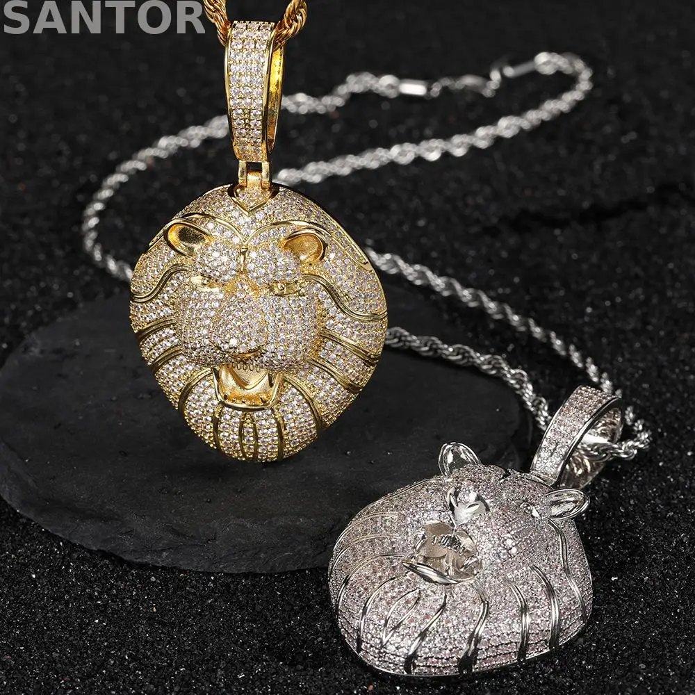 

80mm New Hip Hop Ice Out Lion Head Pendant Gold Plated Personalized Hip Hop Big Pendant Necklace