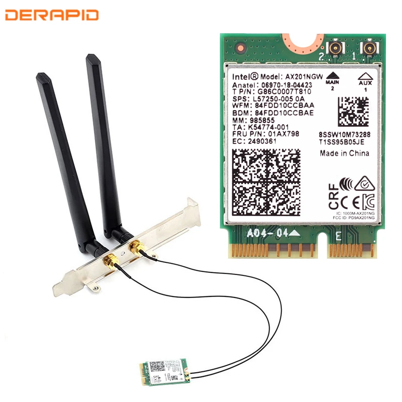 Двухдиапазонный беспроводной адаптер 2.4 Гбит/с для Intel AX201 AX201NGW NGFF Key E M.2 2,4 ГГц/5 ГГц 802.11ax CNVIO2 Wi-Fi Карта Bluetooth 5,0 - изображение