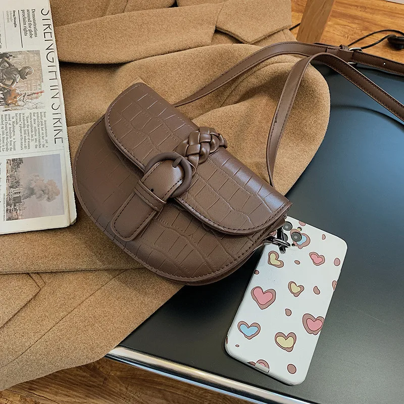 

Women's Luxury Designer Saddle Bag Stone Pattern Pu Leather Crossbody Bags Lady Hot Sale Small Flap Shoulder Bag Bolsa Feminina