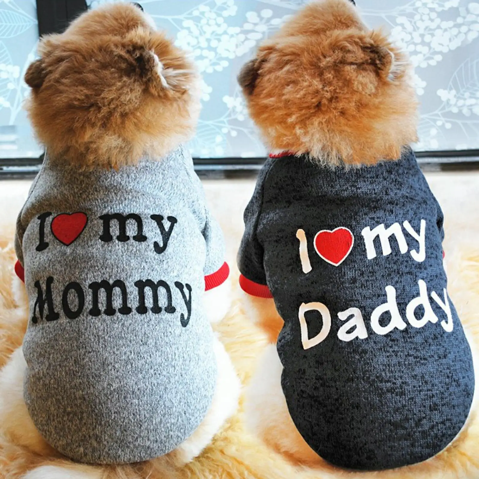 Dog Sweatshirt Pet Clothes Puppy Pullover Autumn Thickened Raglan Style Sweater Classic Love Dad Mom Dog Clothes Pet  Supplies