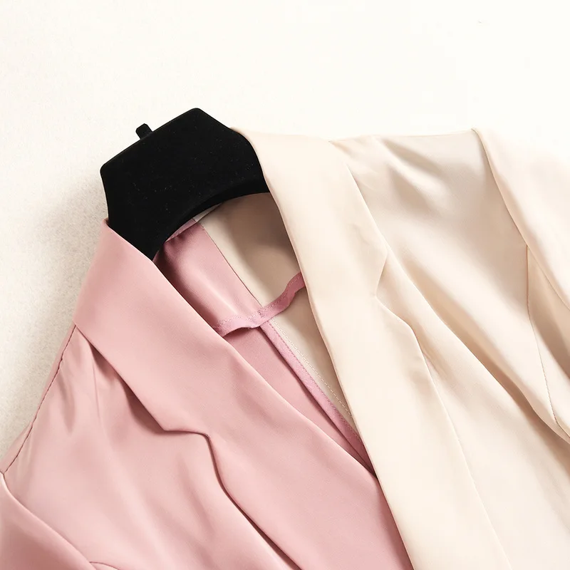 Женский Атласный Костюм с вышивкой комплект 2 шт. 2020 летний двубортный костюм