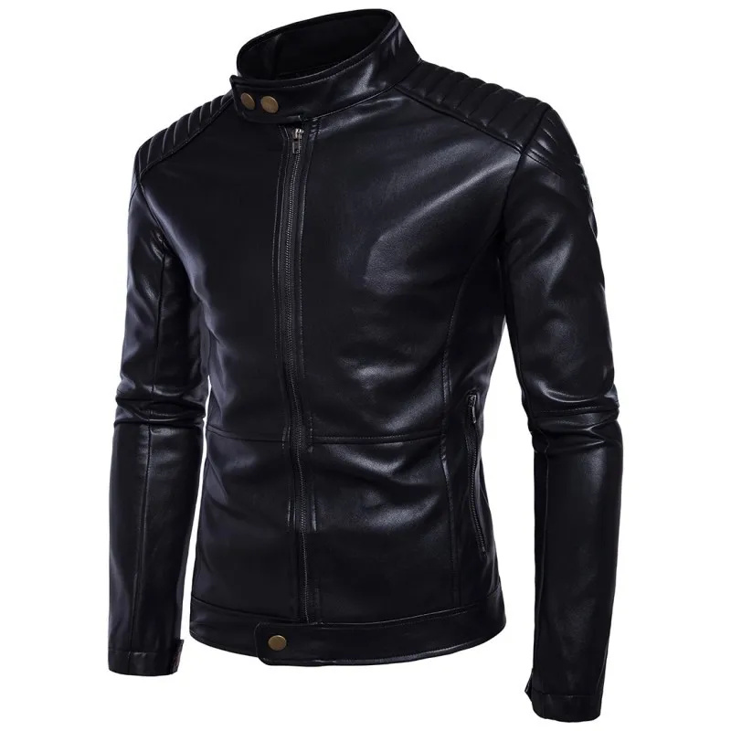 

Large Size M-5XL Mens Pu Leather Long Sleeved Black Windbreaker Coat Motorcycle Jacket Men Rock Style Outerwear Overcoats