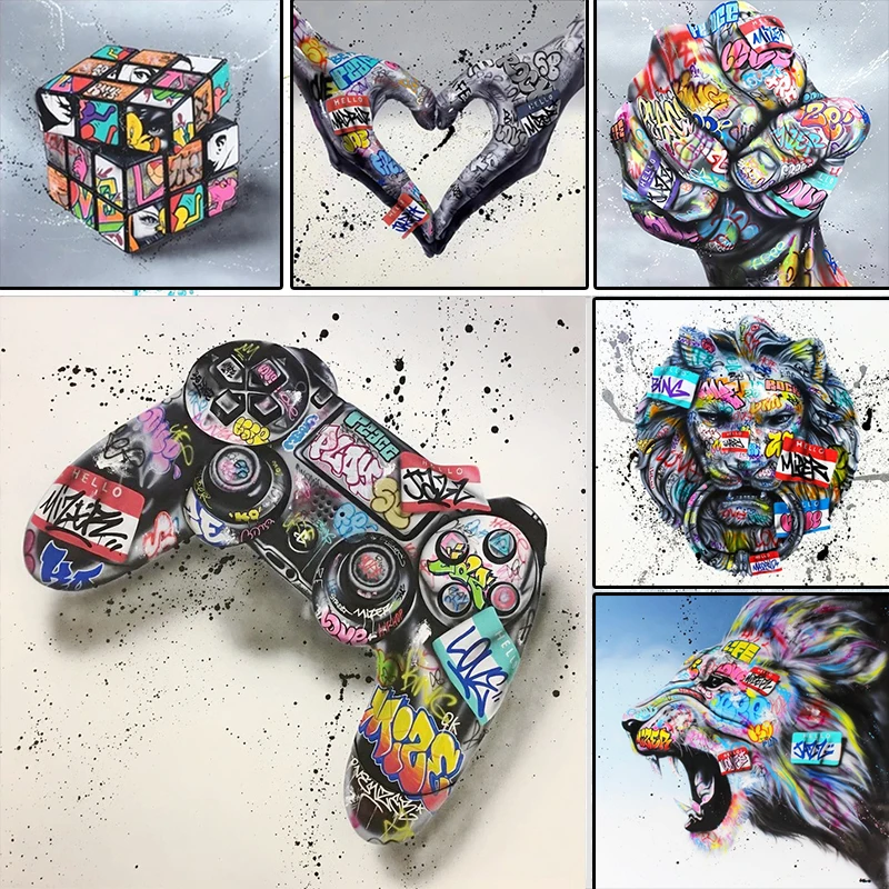 

Pop Art Gesture Fist Canvas Painting Graffiti Gamepad Rubik's Cube Posters Print Modern Children's Room Wall Painting Home Decor