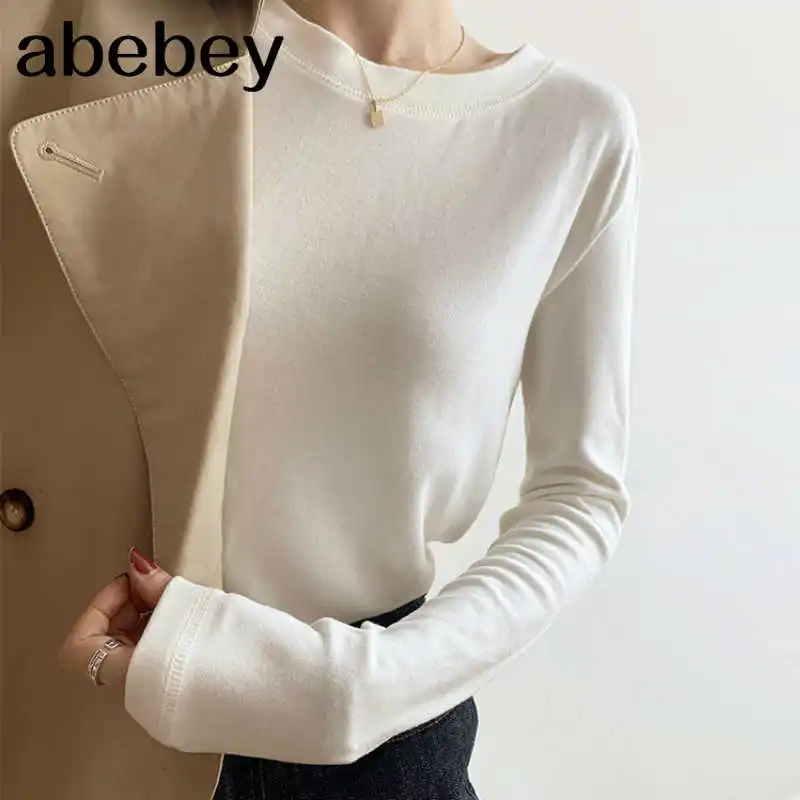 

New 2021 Women Spring Autumn T-shirt Solid Bottoming Basic Fashionable Thicken Wild Lady Oversize Short Tops
