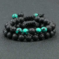2pcs natural black onyx lava beads bracelets handmade adjustable men rock raceletsbangles women yoga energy meditaion jewelry