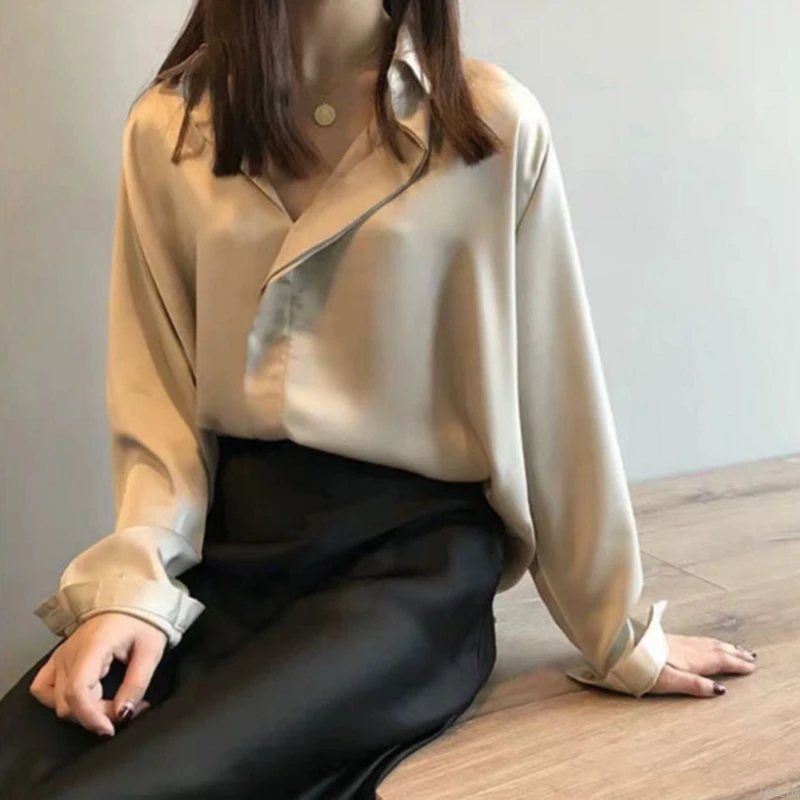 

Women Satin Blouses Spring Autumn Long Sleeve Silk Shirts Office Lady Tops 2021 New Plus Size Clothes