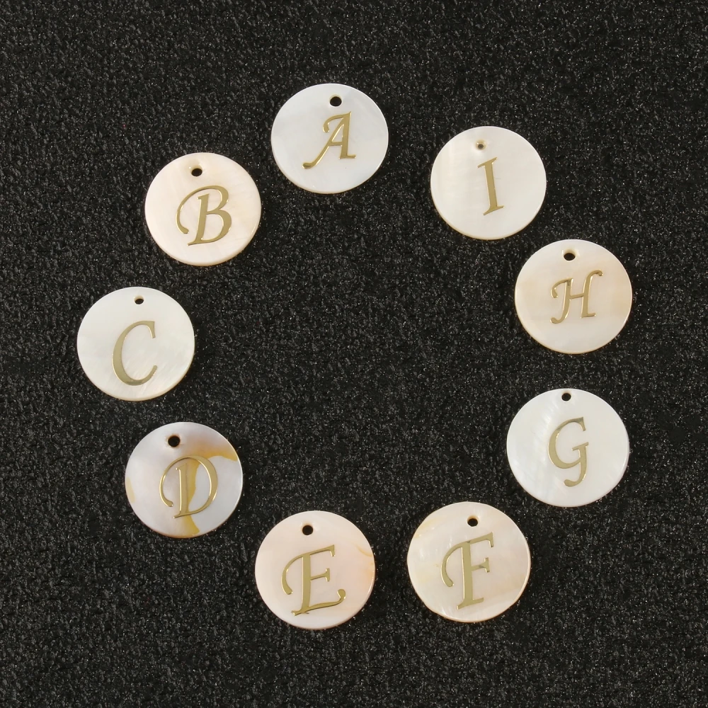 

Natural Round Flat Letter Mother Of Pearl Shell Charms Pendant Alphabet Seashell Beads for Jewelry Making DIY Bracelet Necklace