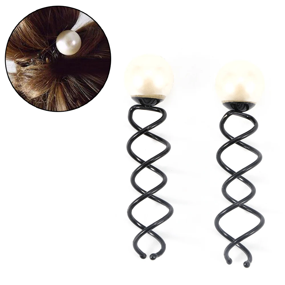 4 Pcs/ Pack Lovely Beautiful Simulated Pearl Head Accessories Spiral Spin Screw Bobby Hairpins Twist Hair Barrette Styling Tool | Красота и