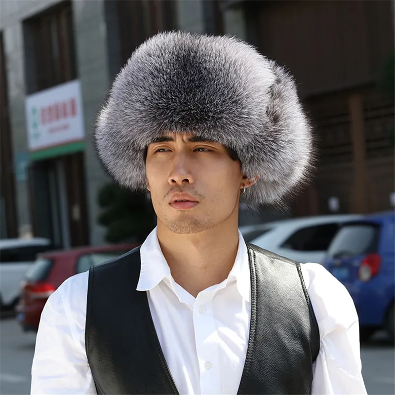 Шапка из лисьего меха мужская шапка для среднего и пожилого возраста теплая