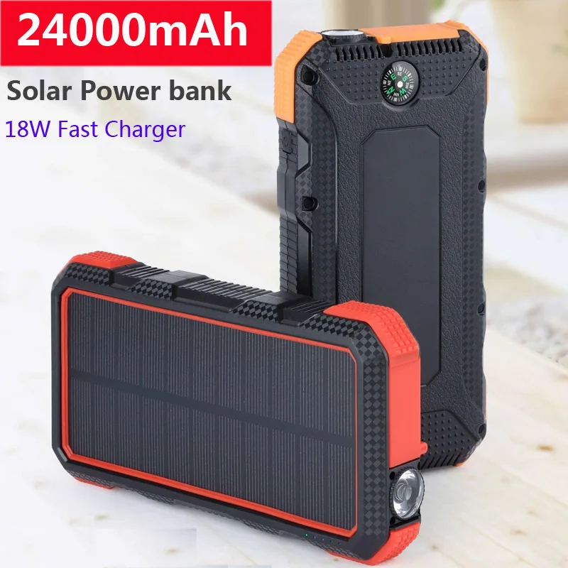 24000mAh Солнечная батарея Тип C PD Быстрая зарядка + быстрая 3 0 USB внешний аккумулятор
