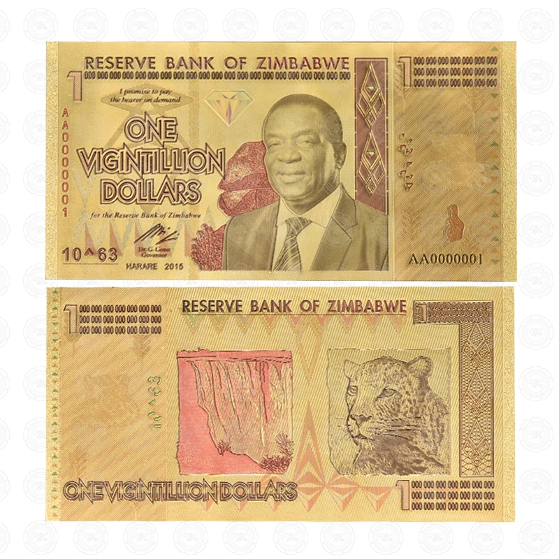 Gold 1 Vigintillion Zimbabwe$ Z100 триллион/100 кинтриллион/5 октиллион/100 декальон долларовые банкноты из золотой фольги реплики банкнот Бумажные деньги бизнес подарок - Цвет: Gold 1 Vigintillion