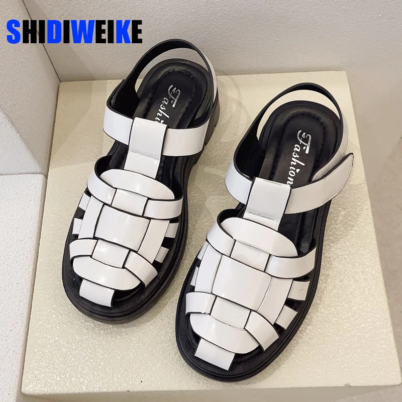 

New Rome Sandals Women Flat Shoes Round Toe PU Leather Holiday Beach Shoes Woman Comfort Thick Sole Sandalias Mujer AC837