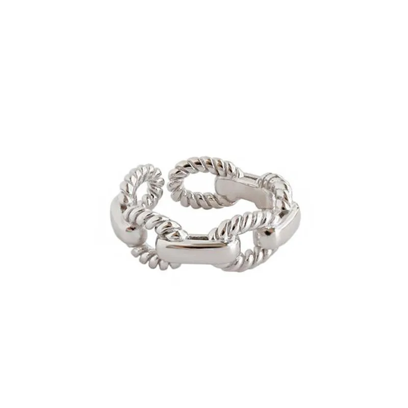 

YIKUF88 2021 NEW S925 Sterling Silver Women Ring twist lock chain chain female open ring student silver