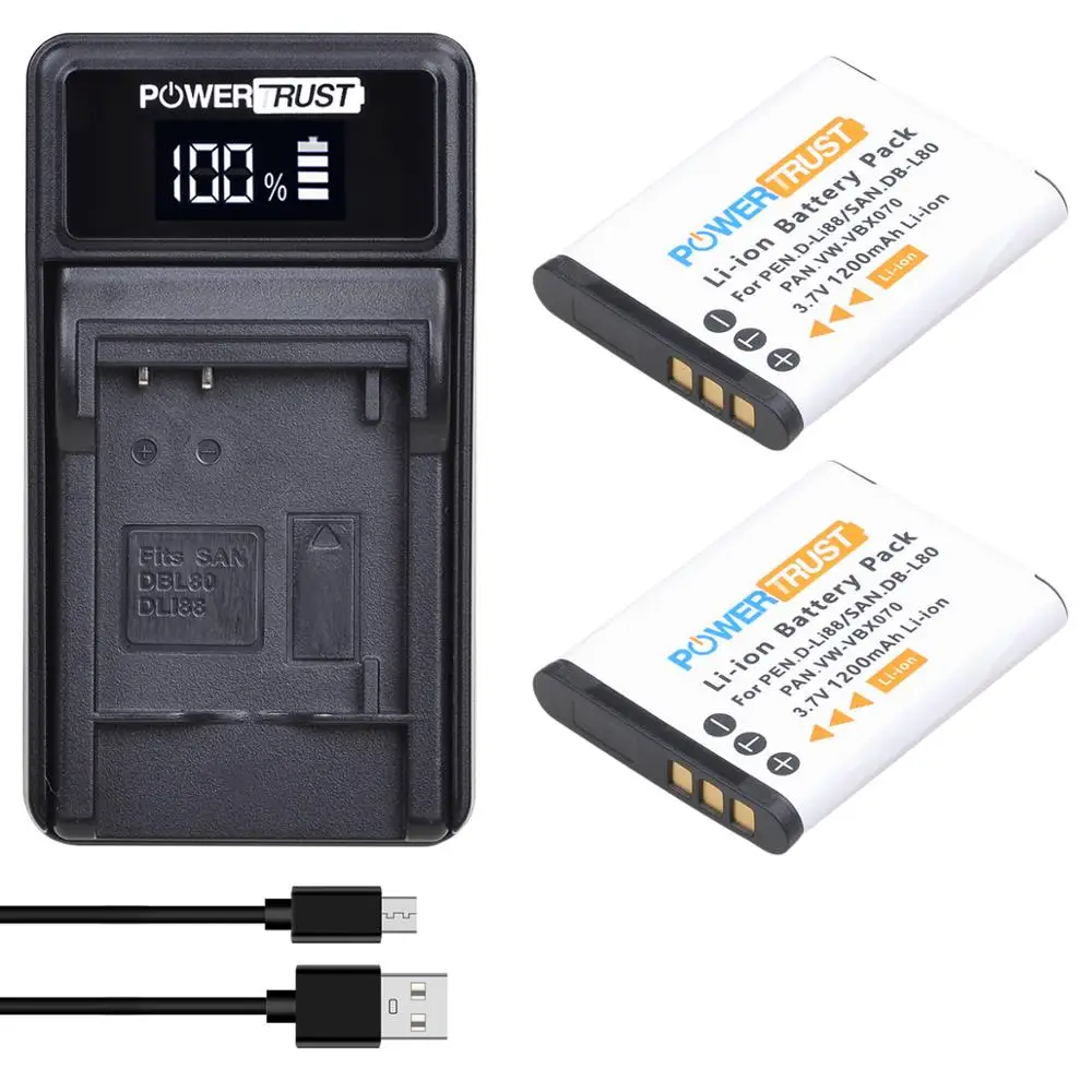 PowerTrust D-Li88 DB-L80 VW-VBX070 Camera Battery + LED USB 