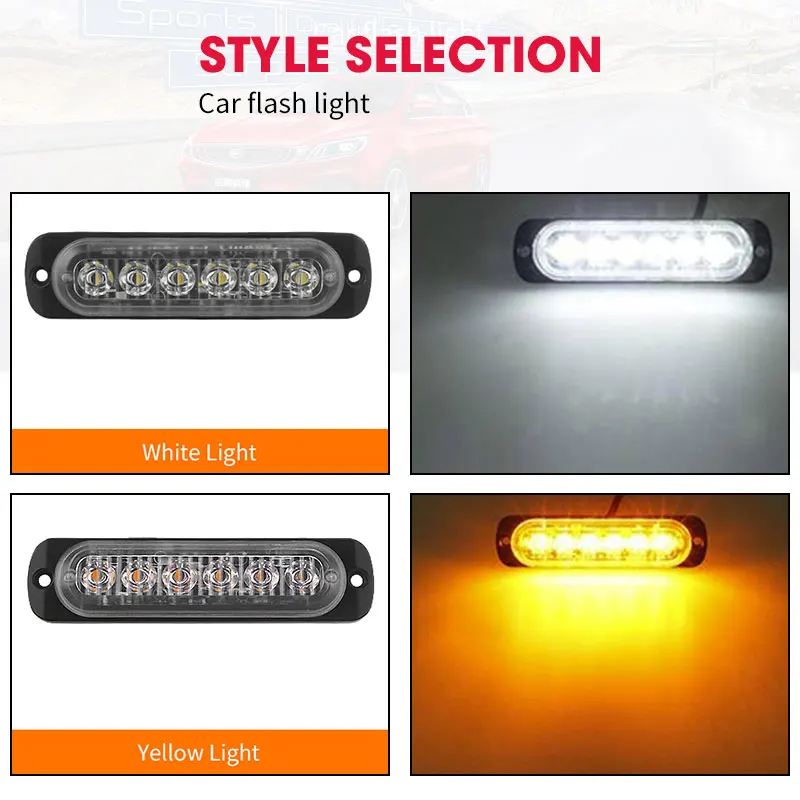 18 Вт 6 LED Желтый Красный Белый Автомобиль Грузовик Мотоцикл аварийный Маяк