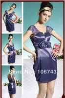 free shipping 2016 new design vestido de renda formal sexy purple short lace elegant party gown mother of the bride dresses
