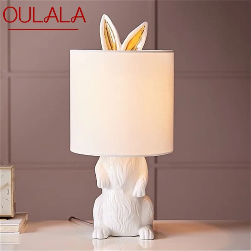 

OULALA Resin Table Lamp Modern Creative White Rabbit Lampshade LED Desk Light for Home Living Room