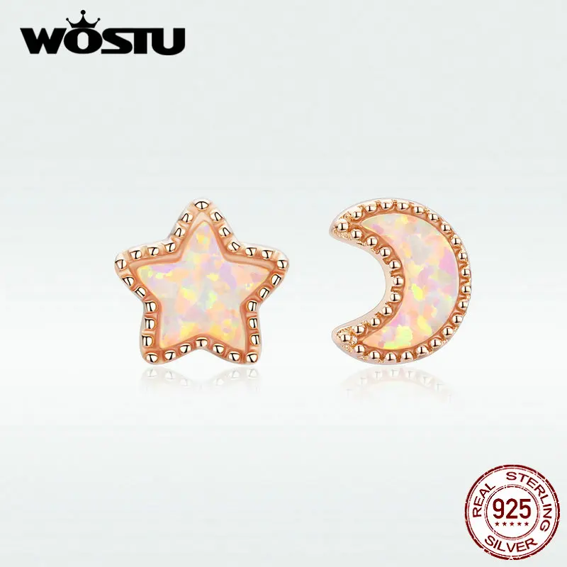 WOSTU 100% Стерлинговое Серебро 925 пробы серьги гвоздики со звездой и Луной для женщин