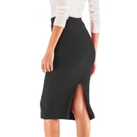 autumn and winter knitted elastic pencil skirt womens high waist skirt womens fashion knitted split mid length skirt