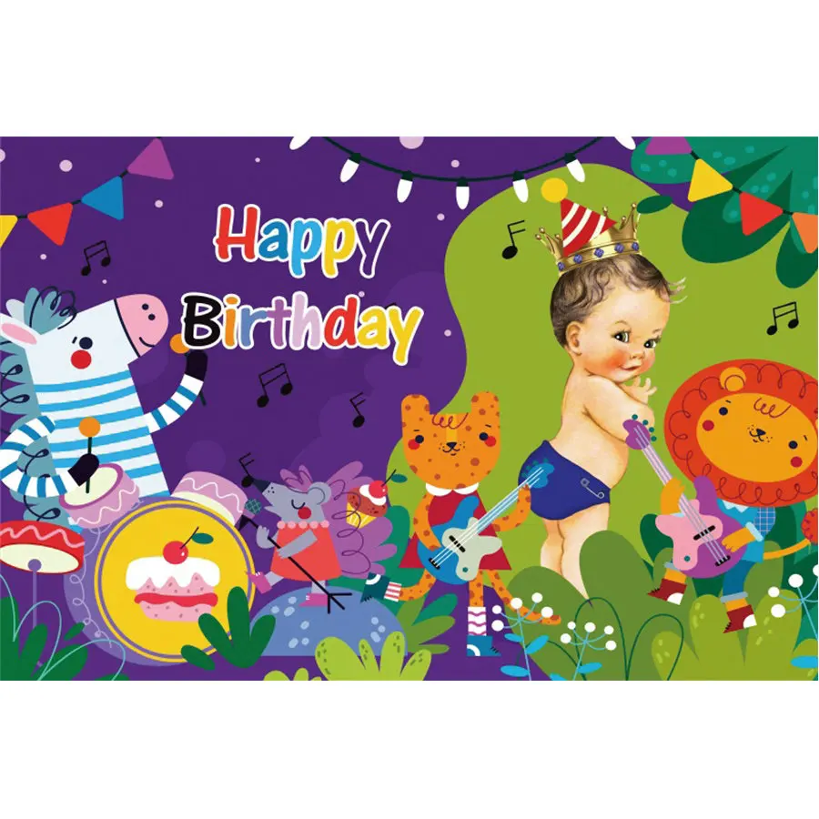 

Cartoon Happy Birthday Party Backdrop Prince Photography Background Holiday Celebration Photo Booth Studio Decor