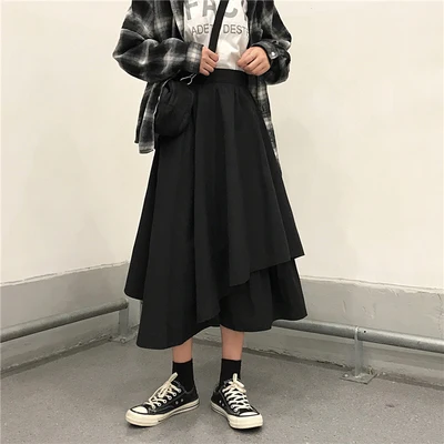 Двухслойная Асимметричная черная юбка длинная юбка-зонтик в стиле Ямамото для