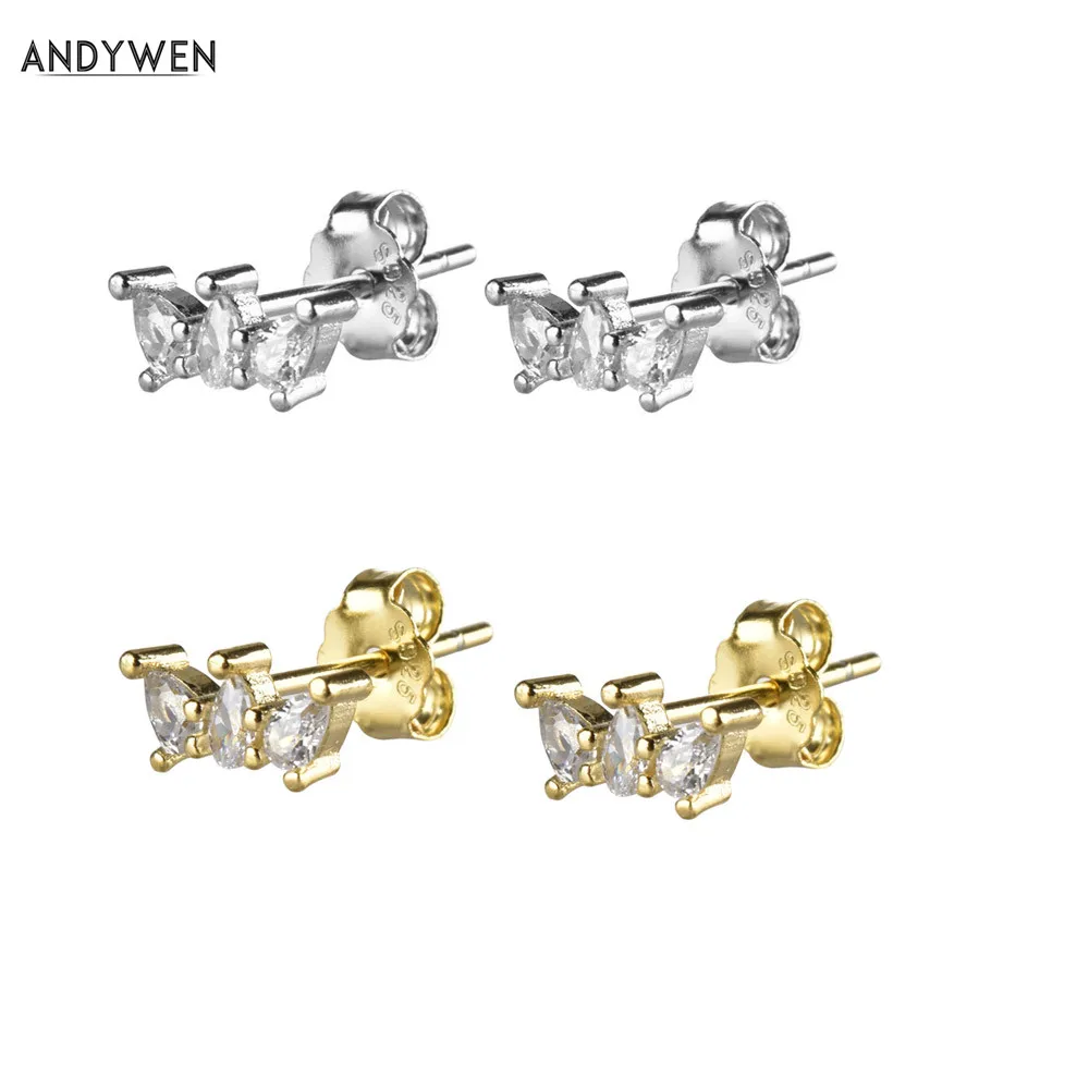 Серьги гвоздики ANDYWEN из стерлингового серебра 925 пробы с фианитом и винтом модные